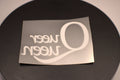 White decal with text on a black background