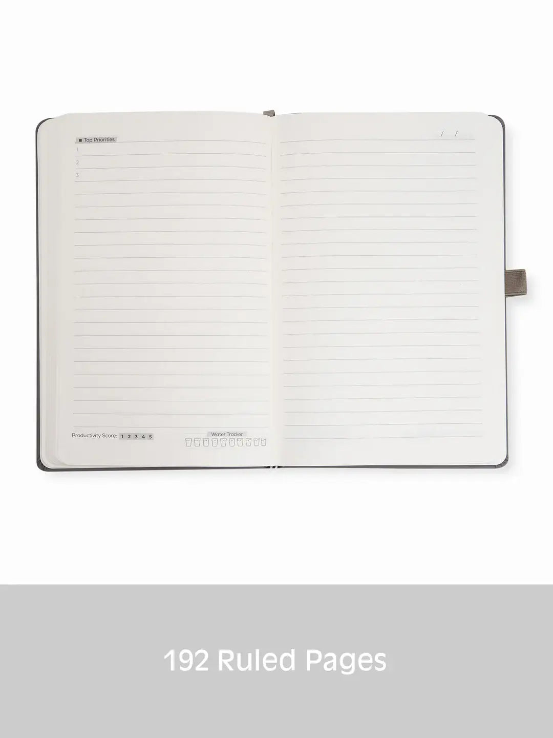 Open notebook with ruled pages on a white background