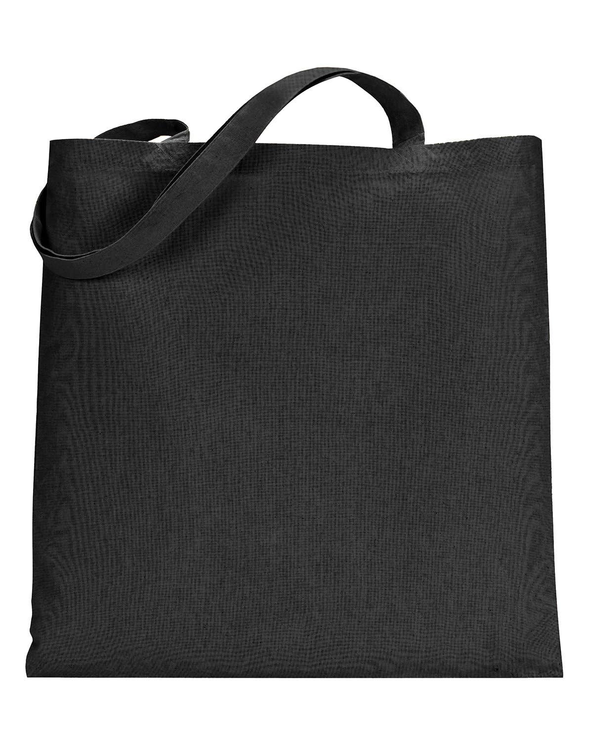 Black tote bag with a handle on a white background