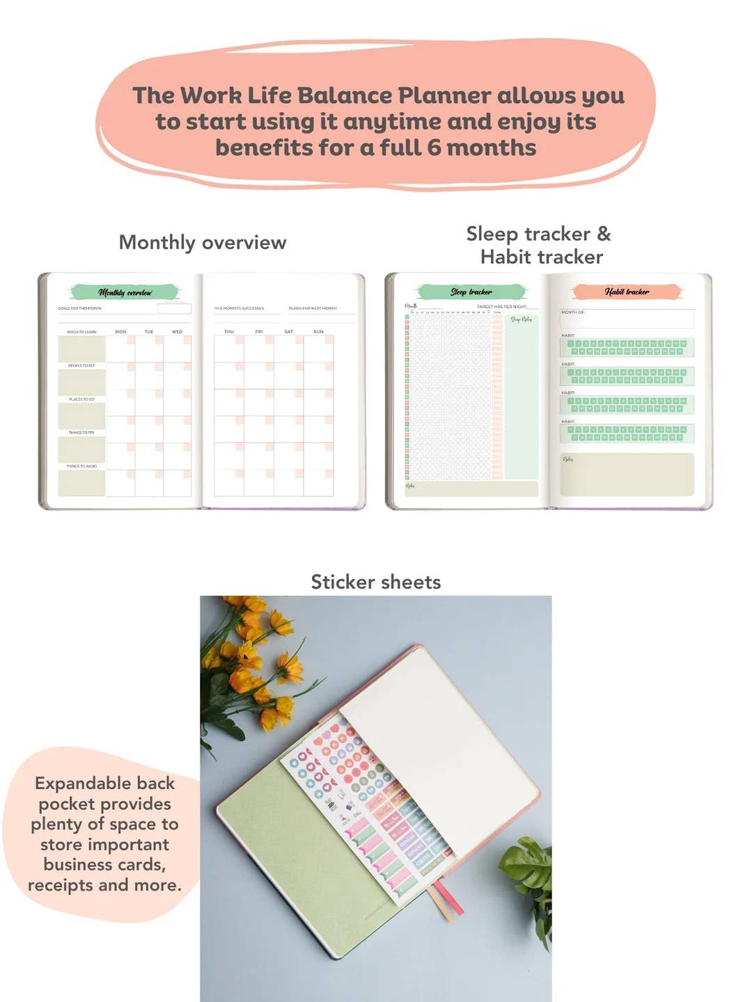 8.25 x 5.70in - A5 Hard Bound - Work Life balance Planner
